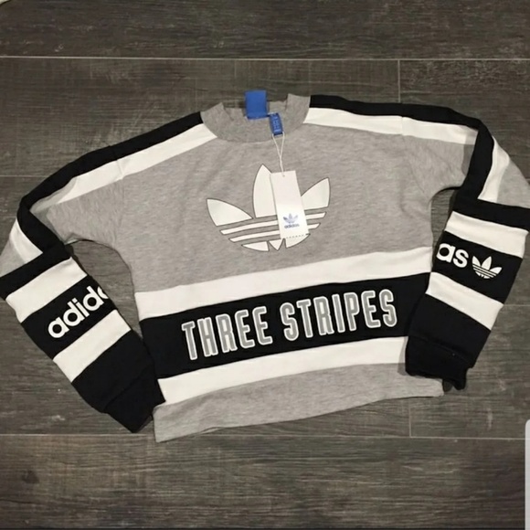 adidas originals cropped sweatshirt with three stripe block logo